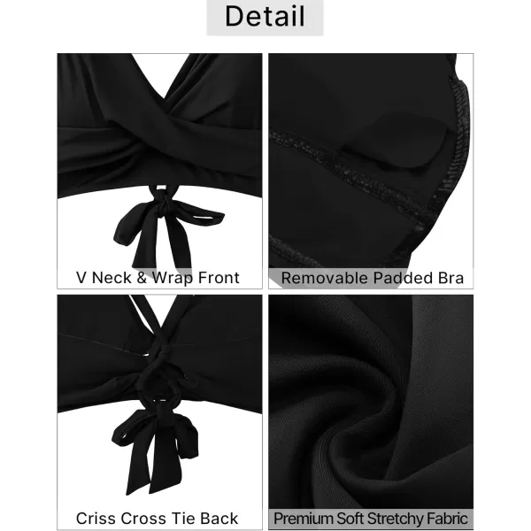GRAPENT High Waisted Bikini Sets for Women Twist Front Tie Back 2 Piece Bathing Suit V Neck Ruched Swimsuits BikinisBlack