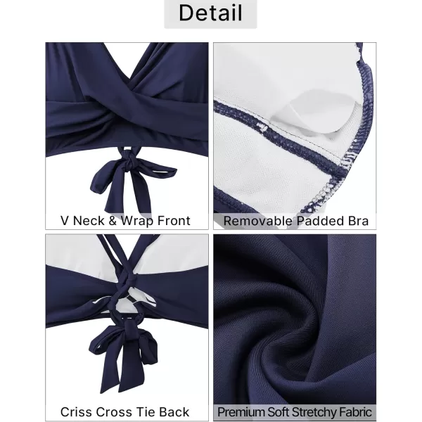 GRAPENT High Waisted Bikini Sets for Women Twist Front Tie Back 2 Piece Bathing Suit V Neck Ruched Swimsuits BikinisNavy Blue