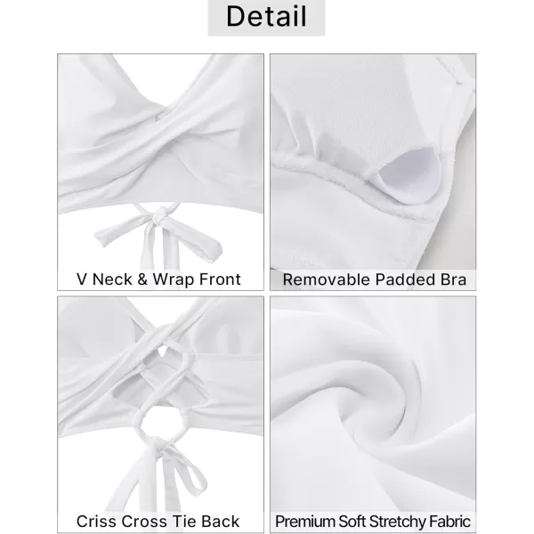 GRAPENT High Waisted Bikini Sets for Women Twist Front Tie Back 2 Piece Bathing Suit V Neck Ruched Swimsuits BikinisWhite