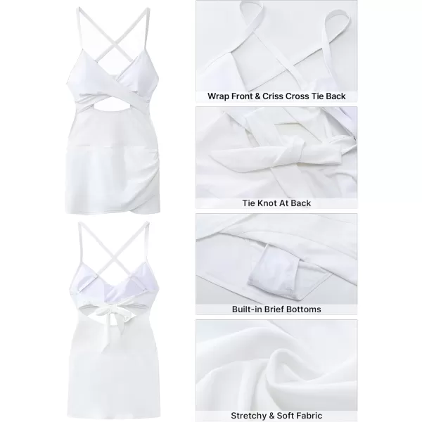 GRAPENT One Piece Bathing Suit for Women with Skirt Cutout Swimsuits Criss Cross Swim Dress Colorblock Tie Back SwimwearOffwhite