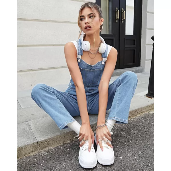 GRAPENT Overalls for Women Loose Fit Jean Denim Bib Jumpsuit Stretch Overall PantsBlue Mist