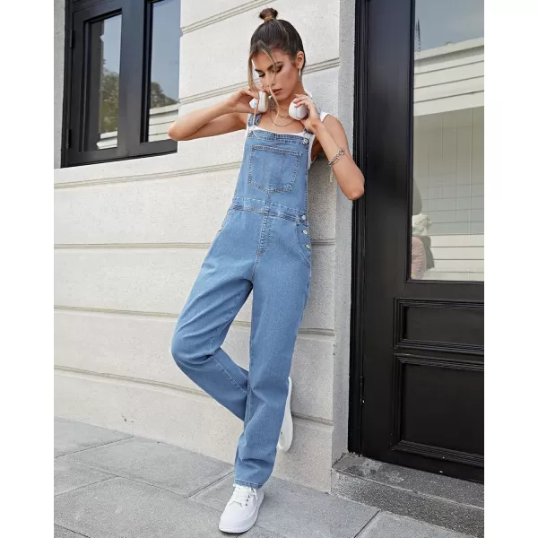 GRAPENT Overalls for Women Loose Fit Jean Denim Bib Jumpsuit Stretch Overall PantsBlue Mist