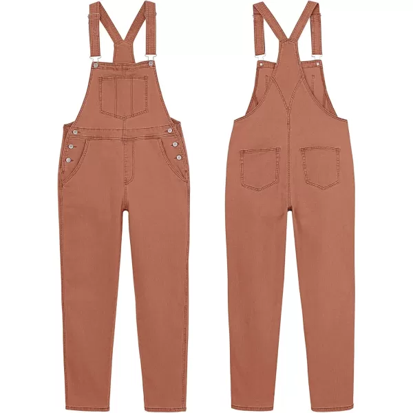 GRAPENT Overalls for Women Loose Fit Jean Denim Bib Jumpsuit Stretch Overall PantsBrick Red
