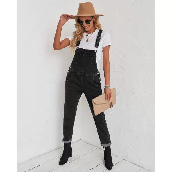 GRAPENT Overalls for Women Loose Fit Jean Denim Bib Jumpsuit Stretch Overall PantsIconic Black