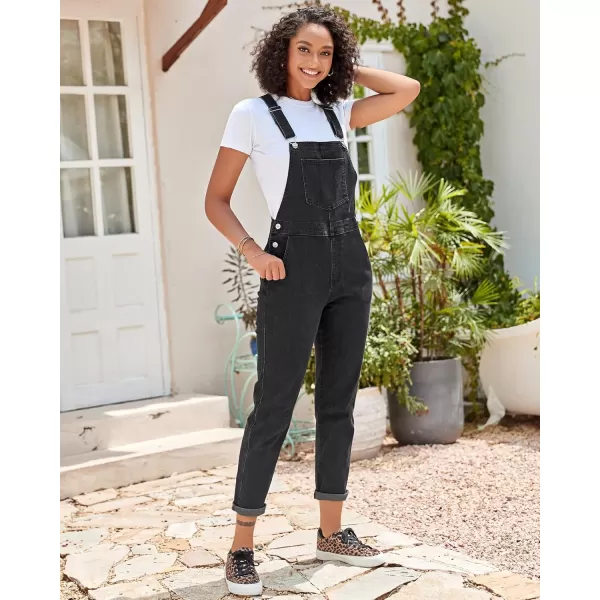 GRAPENT Overalls for Women Loose Fit Jean Denim Bib Jumpsuit Stretch Overall PantsIconic Black