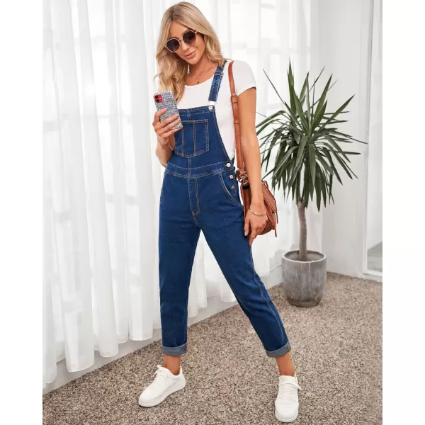 GRAPENT Overalls for Women Loose Fit Jean Denim Bib Jumpsuit Stretch Overall PantsNightfall Blue