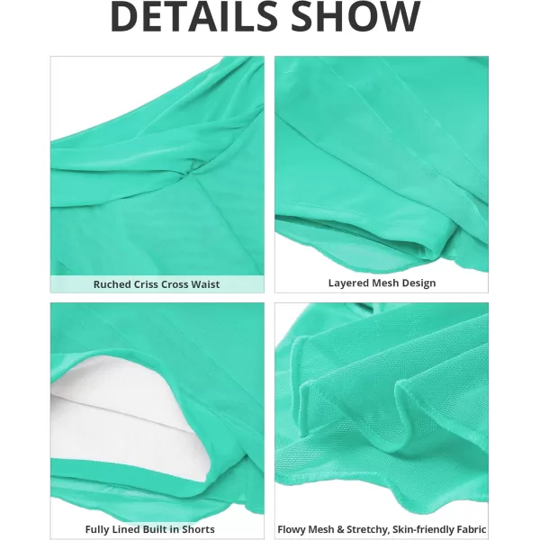GRAPENT Swim Skirt Bottoms for Women Criss Cross High Waisted Bikini Bottom Layered Mesh Flowy Shorts Bathing Suit SkortAqua Green