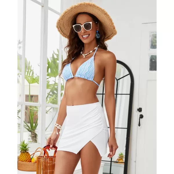 GRAPENT Swim Skirt Bottoms for Women High Waisted Bikini Bottom Ruched Side Split Bathing Suit Tummy Control Beach SkortBrilliant White