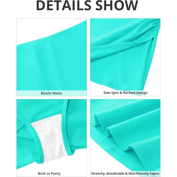 GRAPENT Swim Skirt Bottoms for Women High Waisted Bikini Bottom Ruched Side Split Bathing Suit Tummy Control Beach SkortCyan