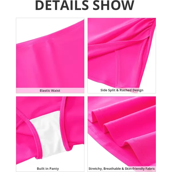 GRAPENT Swim Skirt Bottoms for Women High Waisted Bikini Bottom Ruched Side Split Bathing Suit Tummy Control Beach SkortHot Pink
