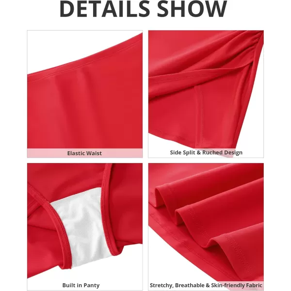 GRAPENT Swim Skirt Bottoms for Women High Waisted Bikini Bottom Ruched Side Split Bathing Suit Tummy Control Beach SkortTrue Red