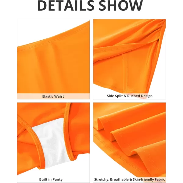 GRAPENT Swim Skirt Bottoms for Women High Waisted Bikini Bottom Ruched Side Split Bathing Suit Tummy Control Beach SkortVibrant Orange