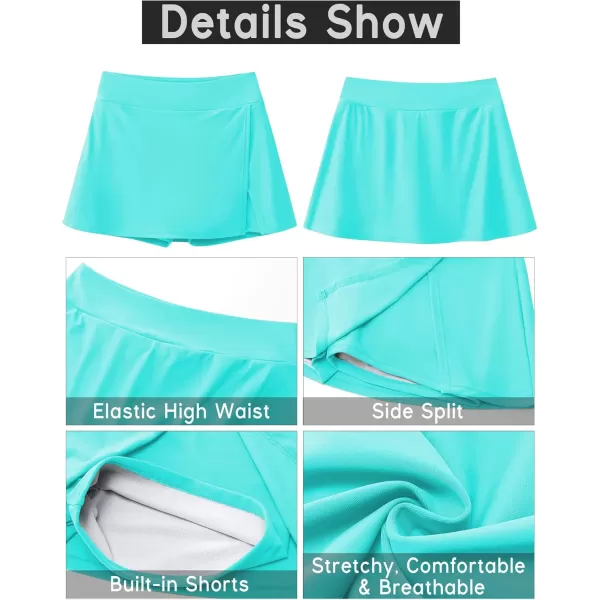 GRAPENT Swim Skirt Bottoms for Women High Waisted Bikini Swimsuit Bottom Side Split Bathing Suit Skirts with ShortsAqua Blue