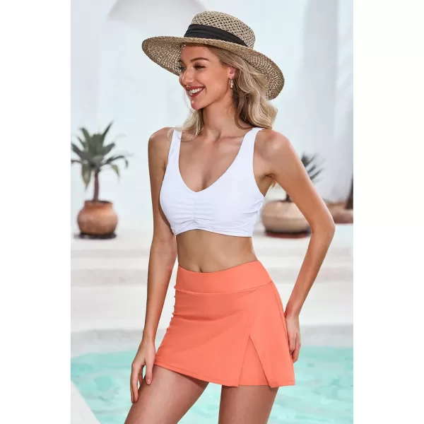 GRAPENT Swim Skirt Bottoms for Women High Waisted Bikini Swimsuit Bottom Side Split Bathing Suit Skirts with ShortsCoral