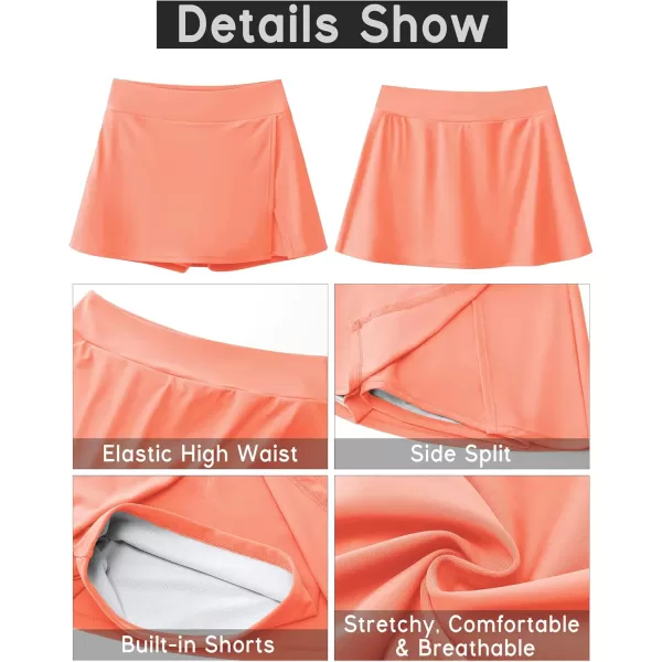 GRAPENT Swim Skirt Bottoms for Women High Waisted Bikini Swimsuit Bottom Side Split Bathing Suit Skirts with ShortsCoral