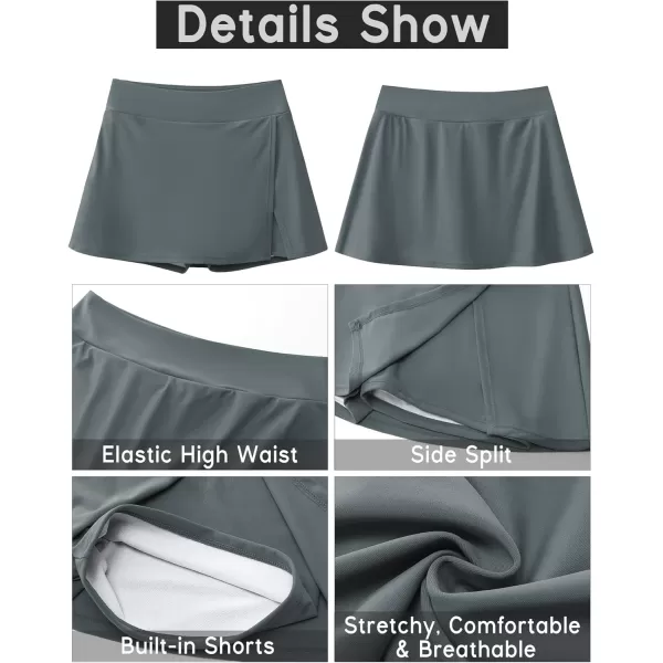 GRAPENT Swim Skirt Bottoms for Women High Waisted Bikini Swimsuit Bottom Side Split Bathing Suit Skirts with ShortsGray