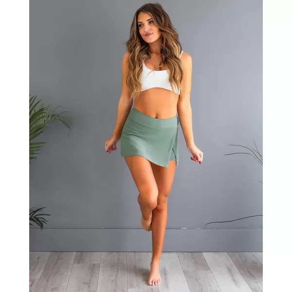 GRAPENT Swim Skirt Bottoms for Women High Waisted Bikini Swimsuit Bottom Side Split Bathing Suit Skirts with ShortsIceberg Green