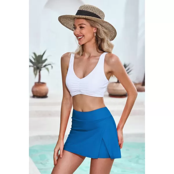 GRAPENT Swim Skirt Bottoms for Women High Waisted Bikini Swimsuit Bottom Side Split Bathing Suit Skirts with ShortsMykonos Blue