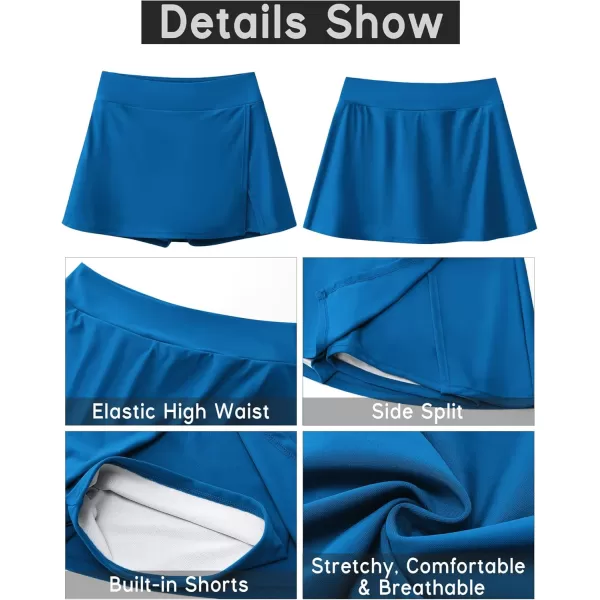 GRAPENT Swim Skirt Bottoms for Women High Waisted Bikini Swimsuit Bottom Side Split Bathing Suit Skirts with ShortsMykonos Blue