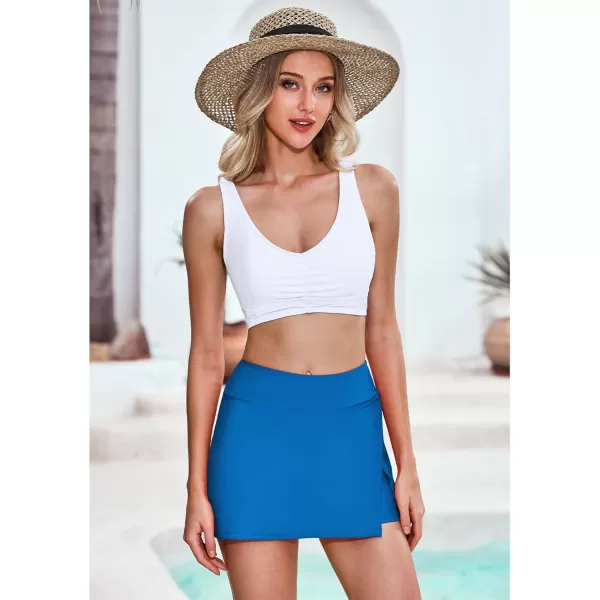 GRAPENT Swim Skirt Bottoms for Women High Waisted Bikini Swimsuit Bottom Side Split Bathing Suit Skirts with ShortsMykonos Blue