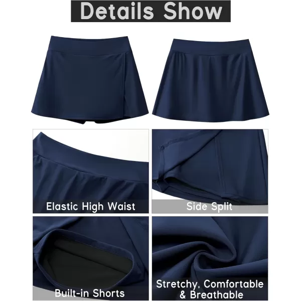 GRAPENT Swim Skirt Bottoms for Women High Waisted Bikini Swimsuit Bottom Side Split Bathing Suit Skirts with ShortsNavy Blue