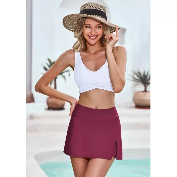 GRAPENT Swim Skirt Bottoms for Women High Waisted Bikini Swimsuit Bottom Side Split Bathing Suit Skirts with ShortsPlum