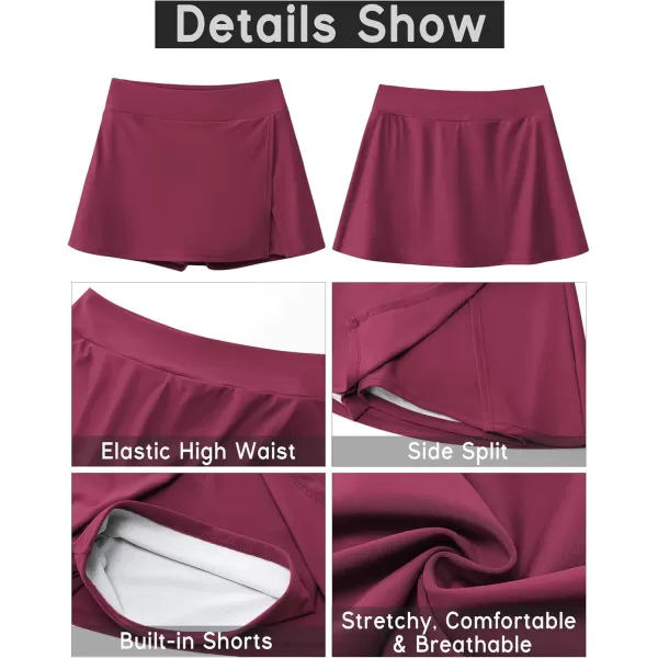 GRAPENT Swim Skirt Bottoms for Women High Waisted Bikini Swimsuit Bottom Side Split Bathing Suit Skirts with ShortsPlum