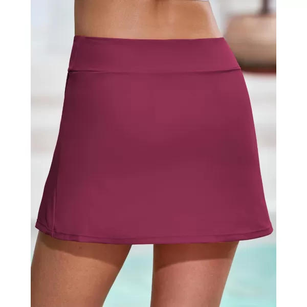 GRAPENT Swim Skirt Bottoms for Women High Waisted Bikini Swimsuit Bottom Side Split Bathing Suit Skirts with ShortsPlum