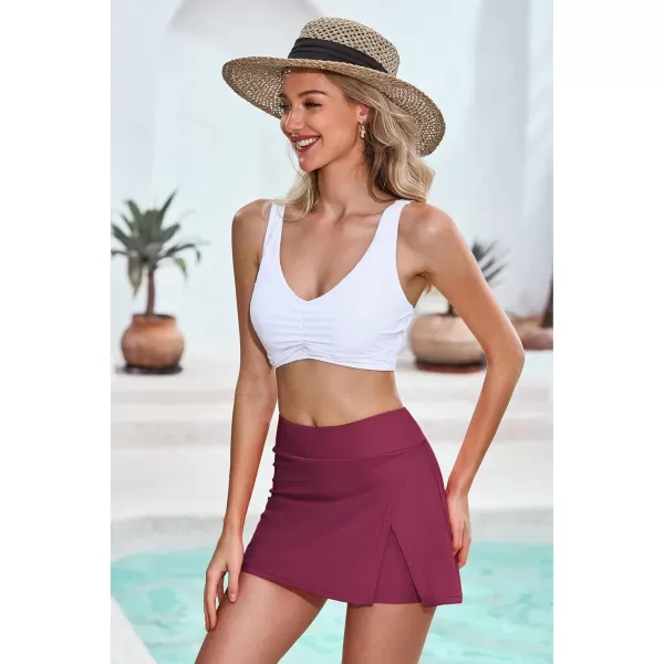 GRAPENT Swim Skirt Bottoms for Women High Waisted Bikini Swimsuit Bottom Side Split Bathing Suit Skirts with ShortsPlum
