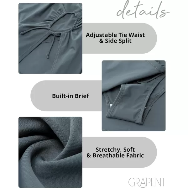 GRAPENT Swim Skirt Bottoms for Women High Waisted Bikini Tankini Swimsuit Bottom Self Tie Side Split Bathing Suit SkirtsGray