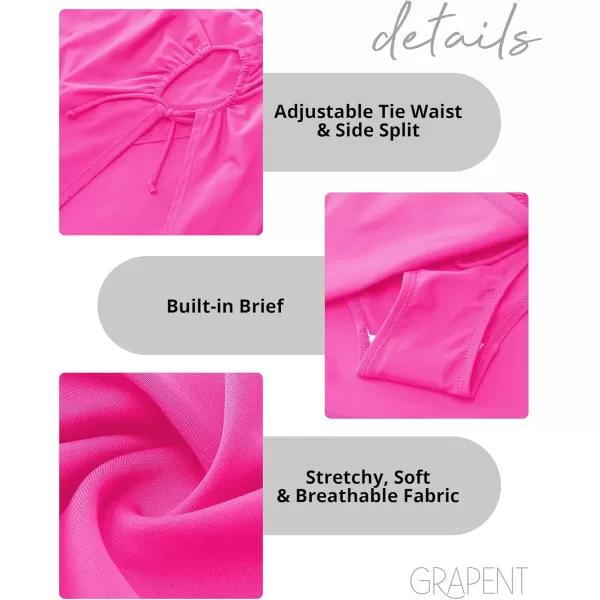 GRAPENT Swim Skirt Bottoms for Women High Waisted Bikini Tankini Swimsuit Bottom Self Tie Side Split Bathing Suit SkirtsHot Pink