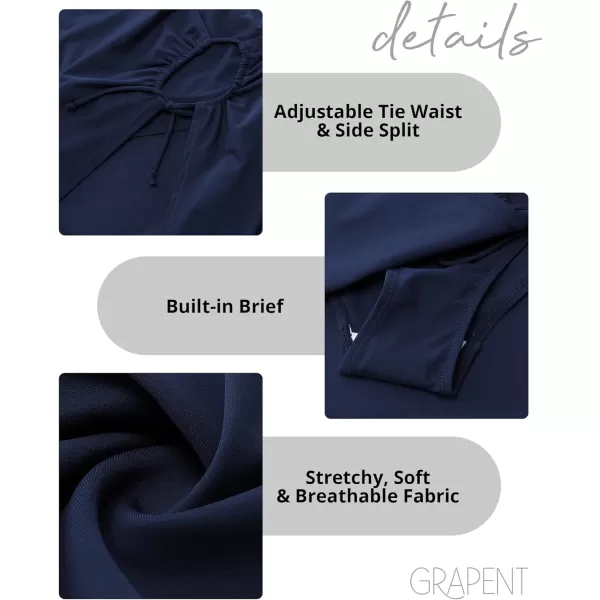 GRAPENT Swim Skirt Bottoms for Women High Waisted Bikini Tankini Swimsuit Bottom Self Tie Side Split Bathing Suit SkirtsNavy Blue