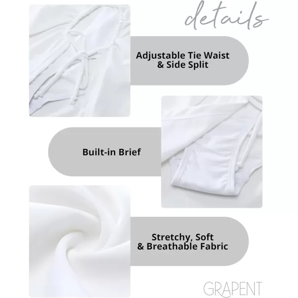 GRAPENT Swim Skirt Bottoms for Women High Waisted Bikini Tankini Swimsuit Bottom Self Tie Side Split Bathing Suit SkirtsWhite