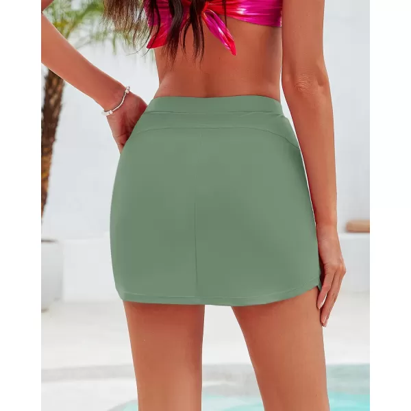 GRAPENT Swim Skirt for Women High Waisted Bathing Suit Bottoms Shorts Swimsuit Modest Bikini Skort Skirts PocketsArmy Green