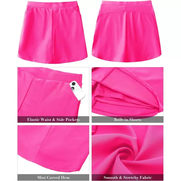 GRAPENT Swim Skirt for Women High Waisted Bathing Suit Bottoms Shorts Swimsuit Modest Bikini Skort Skirts PocketsNeon Pink