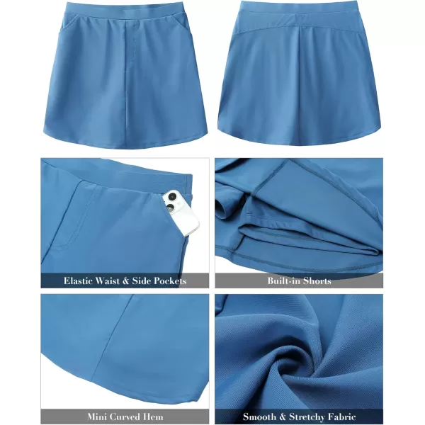 GRAPENT Swim Skirt for Women High Waisted Bathing Suit Bottoms Shorts Swimsuit Modest Bikini Skort Skirts PocketsParisian Blue