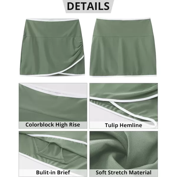 GRAPENT Swim Skirt for Women High Waisted Ruched Bikini Bottoms Colorblock Swimsuit Tulip Bathing Suit Skirts with BriefArmy Green