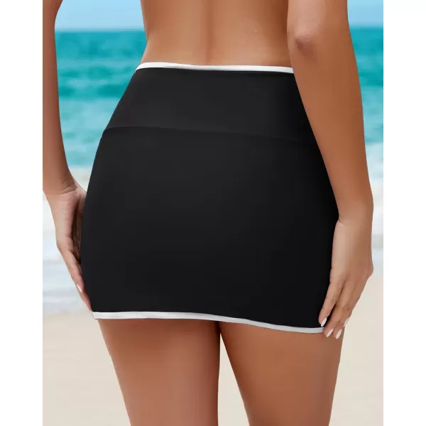 GRAPENT Swim Skirt for Women High Waisted Ruched Bikini Bottoms Colorblock Swimsuit Tulip Bathing Suit Skirts with BriefBlack