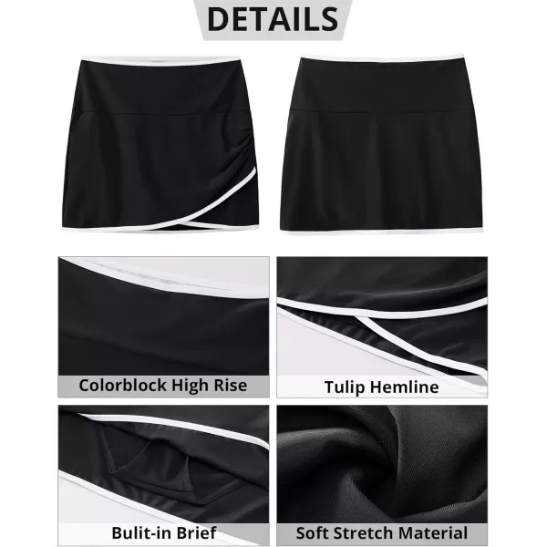 GRAPENT Swim Skirt for Women High Waisted Ruched Bikini Bottoms Colorblock Swimsuit Tulip Bathing Suit Skirts with BriefBlack
