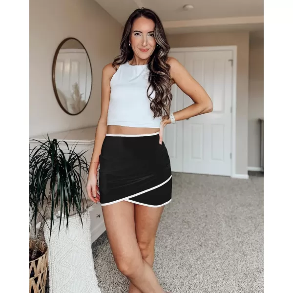 GRAPENT Swim Skirt for Women High Waisted Ruched Bikini Bottoms Colorblock Swimsuit Tulip Bathing Suit Skirts with BriefBlack