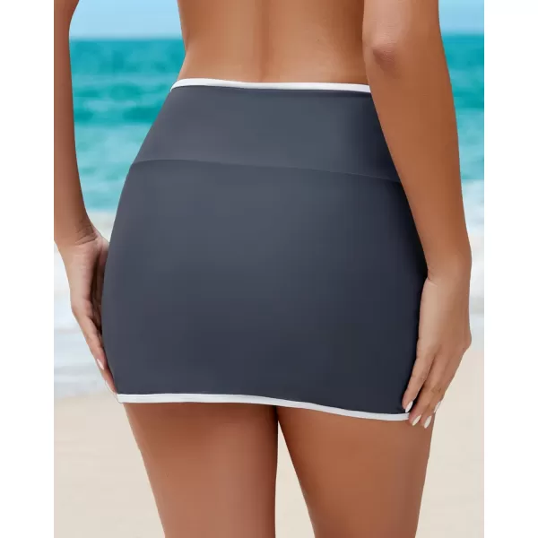 GRAPENT Swim Skirt for Women High Waisted Ruched Bikini Bottoms Colorblock Swimsuit Tulip Bathing Suit Skirts with BriefDark Gray