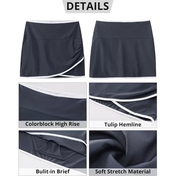 GRAPENT Swim Skirt for Women High Waisted Ruched Bikini Bottoms Colorblock Swimsuit Tulip Bathing Suit Skirts with BriefDark Gray