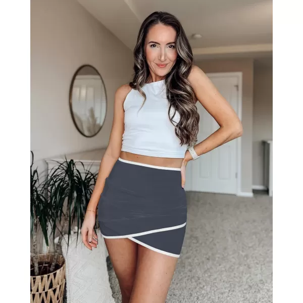 GRAPENT Swim Skirt for Women High Waisted Ruched Bikini Bottoms Colorblock Swimsuit Tulip Bathing Suit Skirts with BriefDark Gray