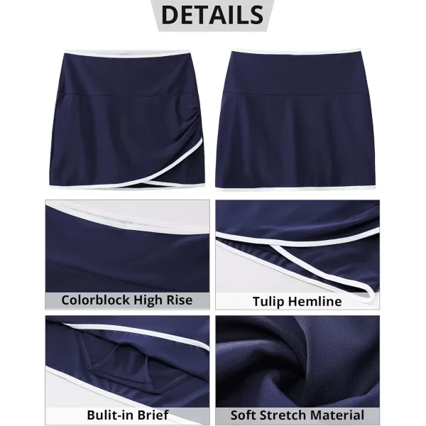 GRAPENT Swim Skirt for Women High Waisted Ruched Bikini Bottoms Colorblock Swimsuit Tulip Bathing Suit Skirts with BriefNavy Blue