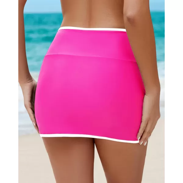 GRAPENT Swim Skirt for Women High Waisted Ruched Bikini Bottoms Colorblock Swimsuit Tulip Bathing Suit Skirts with BriefNeon Pink