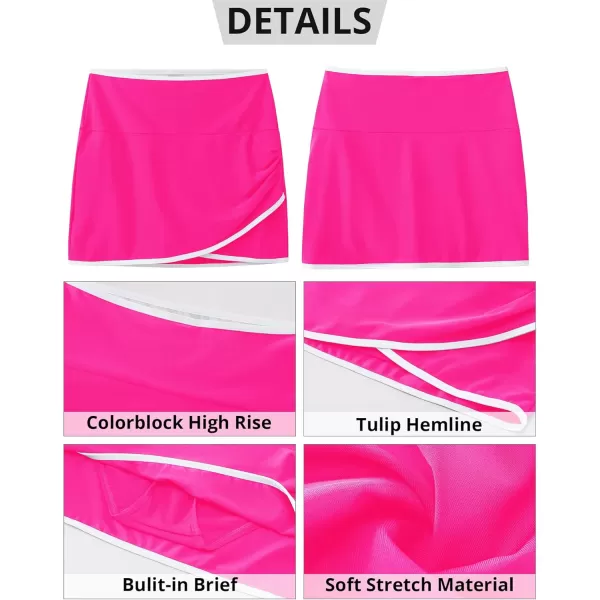 GRAPENT Swim Skirt for Women High Waisted Ruched Bikini Bottoms Colorblock Swimsuit Tulip Bathing Suit Skirts with BriefNeon Pink