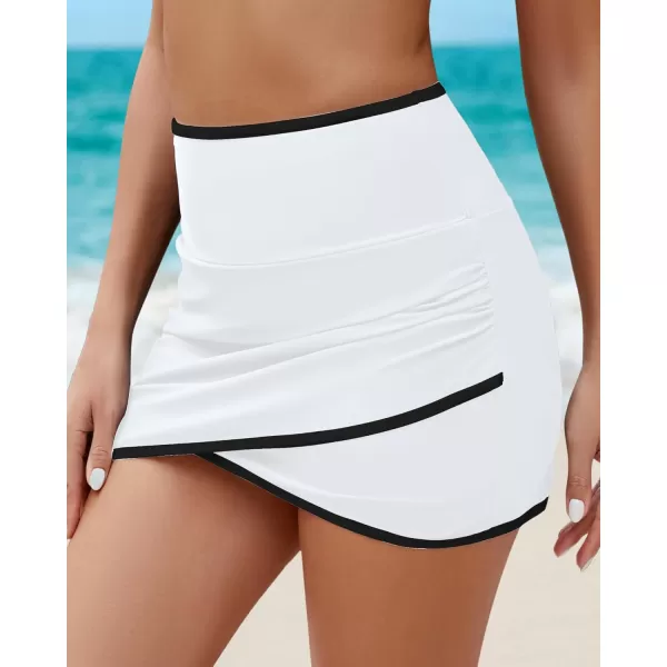 GRAPENT Swim Skirt for Women High Waisted Ruched Bikini Bottoms Colorblock Swimsuit Tulip Bathing Suit Skirts with BriefWhite