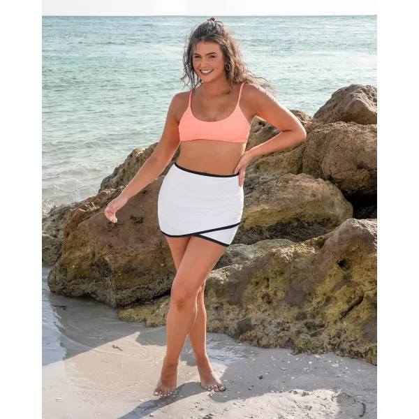 GRAPENT Swim Skirt for Women High Waisted Ruched Bikini Bottoms Colorblock Swimsuit Tulip Bathing Suit Skirts with BriefWhite