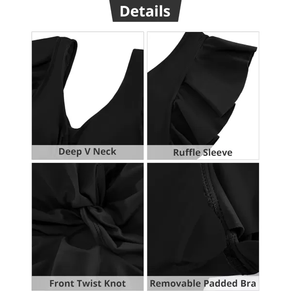 GRAPENT Tankini Tops for Women Swimwear Top Only Ruffle Bathing Suit Cut Out Long Bikini Tops Swimsuit Beach Resort WearBlack