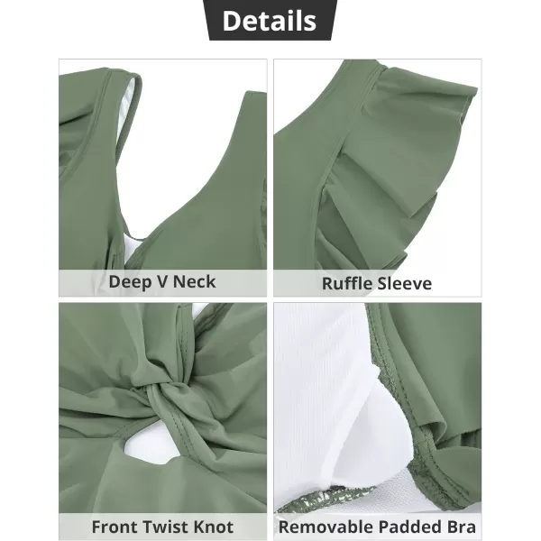 GRAPENT Tankini Tops for Women Swimwear Top Only Ruffle Bathing Suit Cut Out Long Bikini Tops Swimsuit Beach Resort WearIceberg Green